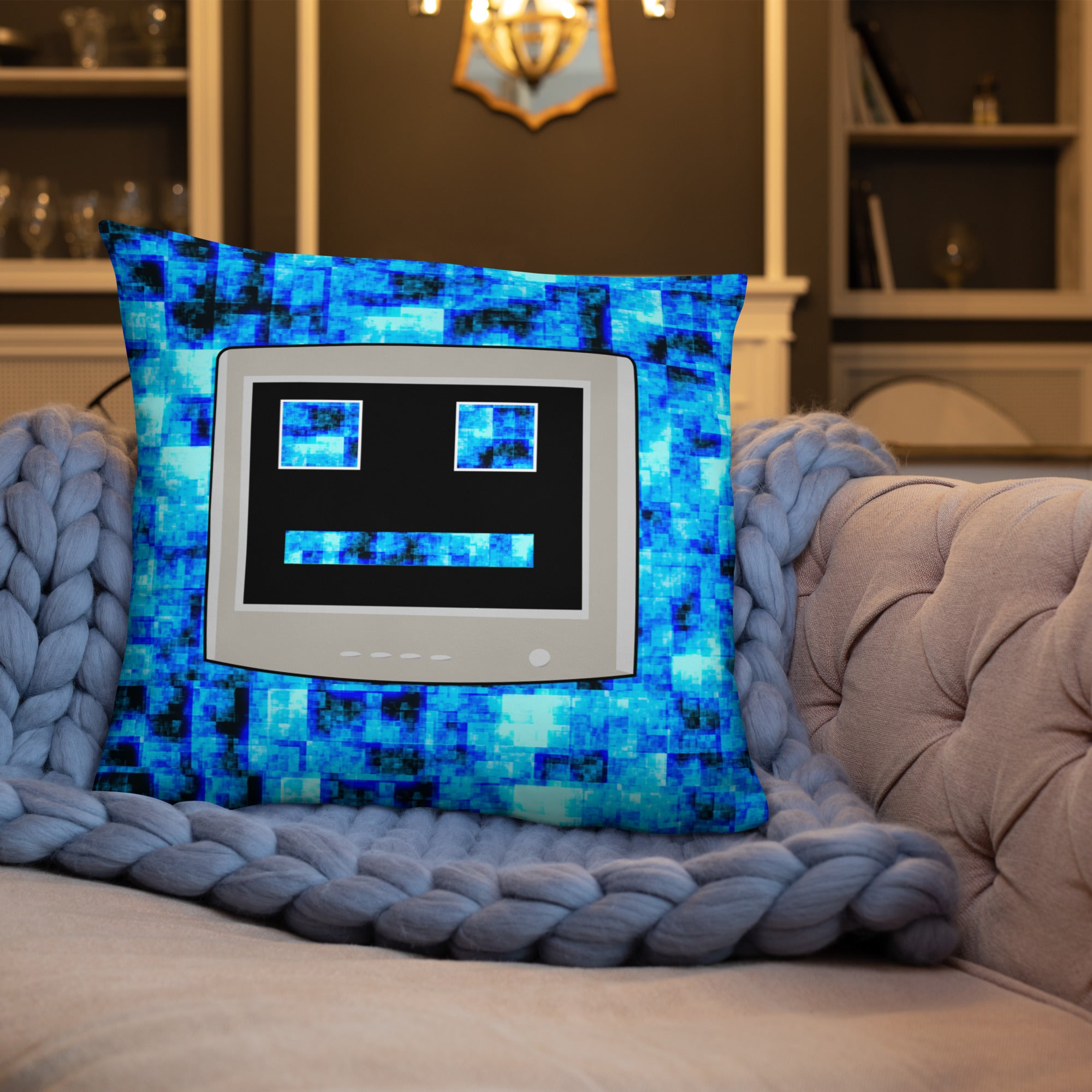 Blue CPU Face Basic Pillow
