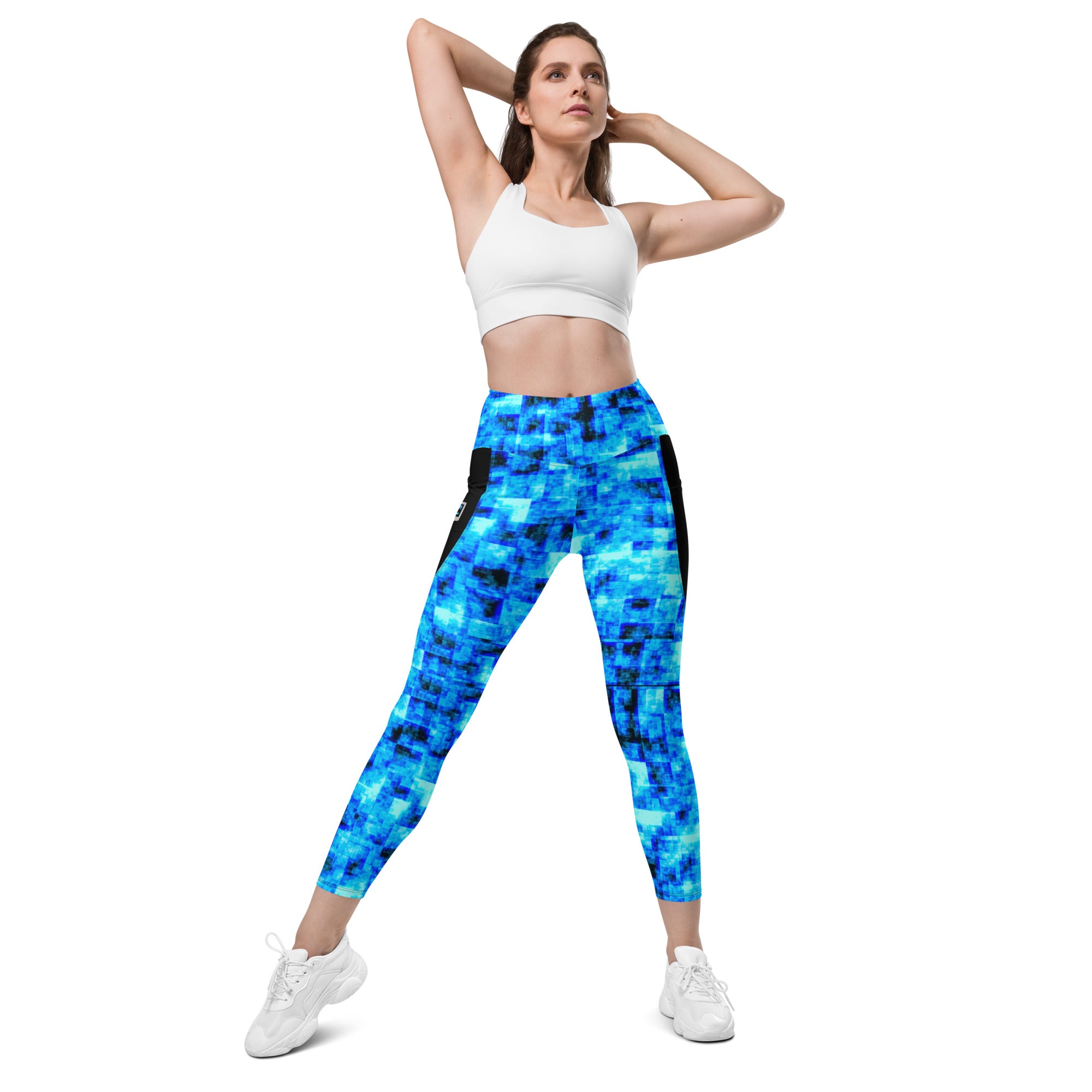 blue cpu face leggings with pockets