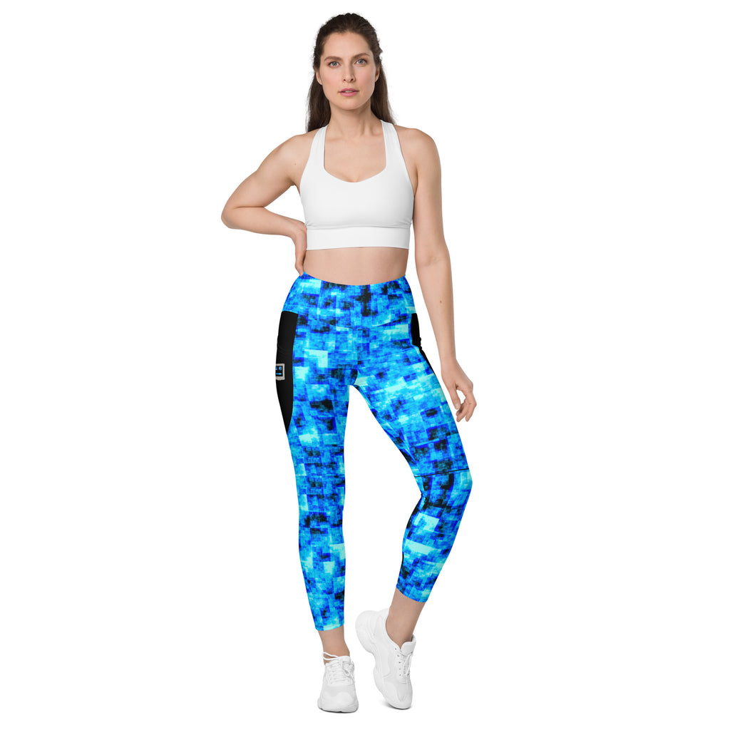 blue cpu face leggings with pockets