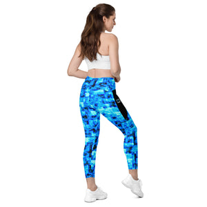 blue cpu face leggings with pockets
