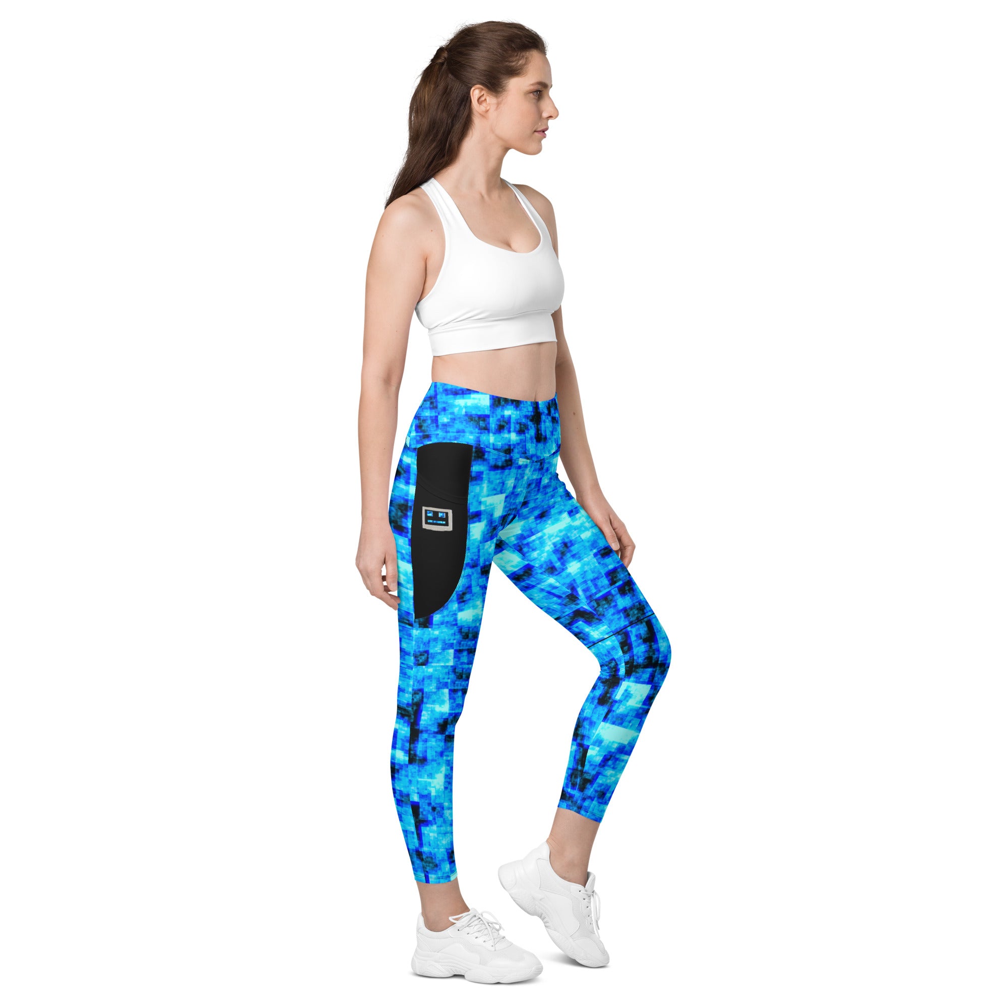 blue cpu face leggings with pockets